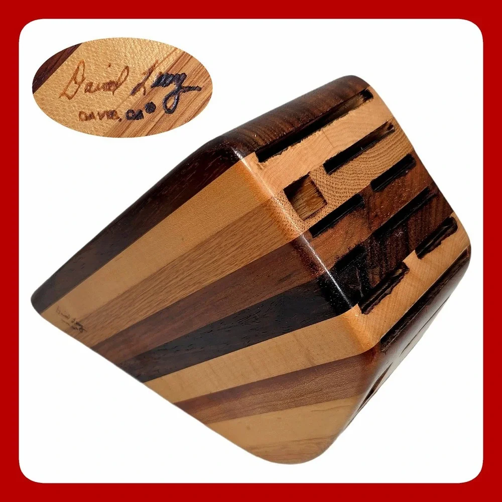 David Levy‎ Artisan Striped Hardwood Knife Block Kitchen Storage Excellent